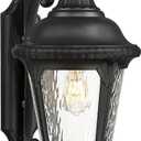 Emliviar 28.4" Large Outdoor Wall Lantern, Farmhouse Exterior Porch Light for House, Black Finish with Water Ripple Glass, XE265B-SW BK