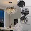Modern Crystal Raindrop Chandelier, Black Round Art Deco Tree Branch Lighting Fixture for Dining Room Living Room Foyer 13 Lights D31.5''