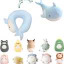 Kids Travel Pillow - 2-in-1 Deformable Kids Neck Pillow for Traveling, Soft U-Shaped Pillow with Adorable Animal Design, Comfy Sleep and Play, Ideal for Airplanes and Cars - Blue Whale