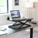 VIVO Ultra-Slim Single Top Height Adjustable Standing Desk Riser, Compact Sit Stand Desktop Converter for Monitor or Laptop, Steel, Black, DESK-V001J