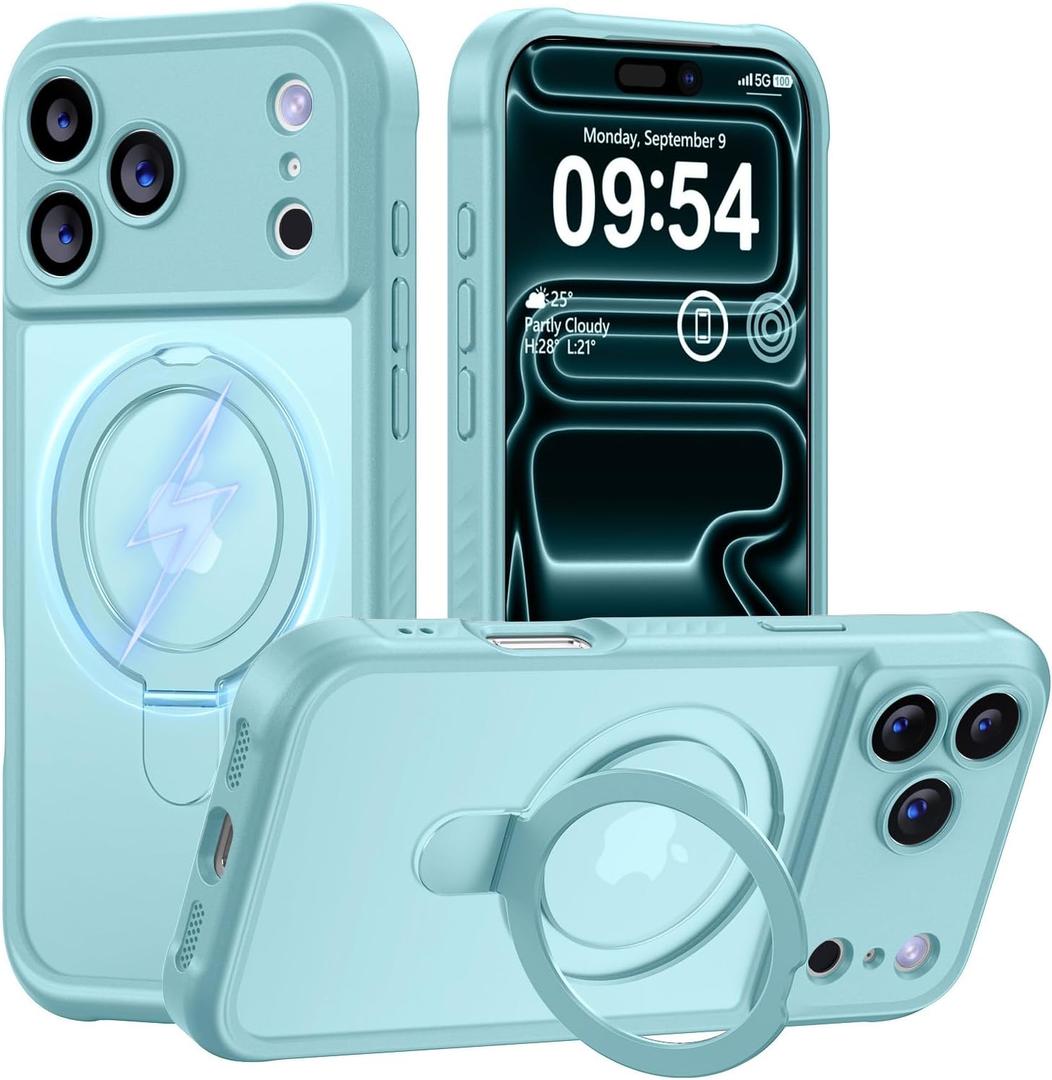 MOCCA Design for iPhone 17 Pro Case, Compatible with Magsafe [Premium Invisible Magnetic Ring Stand] [Military Drop Protection] Full Camera Guard Translucent Matte Slim Phone Cover 6.3",Blue