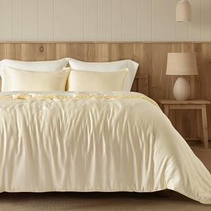 EVERGRACE Tencel Lyocell Cooling Duvet Cover Set King Size 3 Piece, 100% Natural Eucalyptus Lyocell Fiber from Austria, Luxury Silky Soft Comforter Cover with 2 Shams, Cream White, 90"x104"