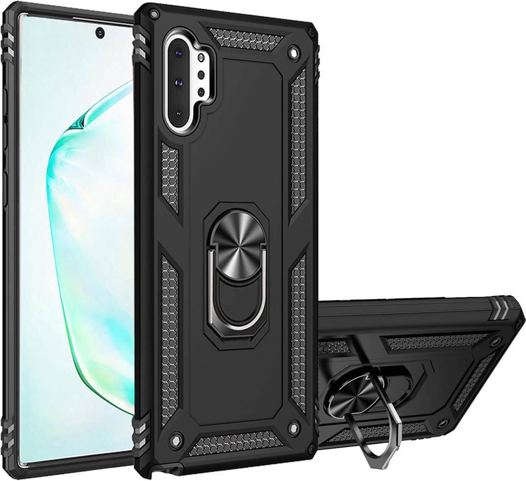 for Samsung Galaxy Note 10 Plus Case, forGalaxy Note 10+ Dual Layer Protective Heavy Duty Armor Rugged NOTE10 + [Military-Grade] ProtectiveMagnetic Kickstand Car Holder Phone Case Black