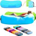 Nevlers 2 Pack Inflatable Loungers Air Sofa Couch | Perfect for Beach Chair Camping Chairs or Portable Hammock |Travel Bag Pouch, Pegs & 3 Pockets| Movie Seating & Camping Accessories Blow Up Lounger (Blue & Green)