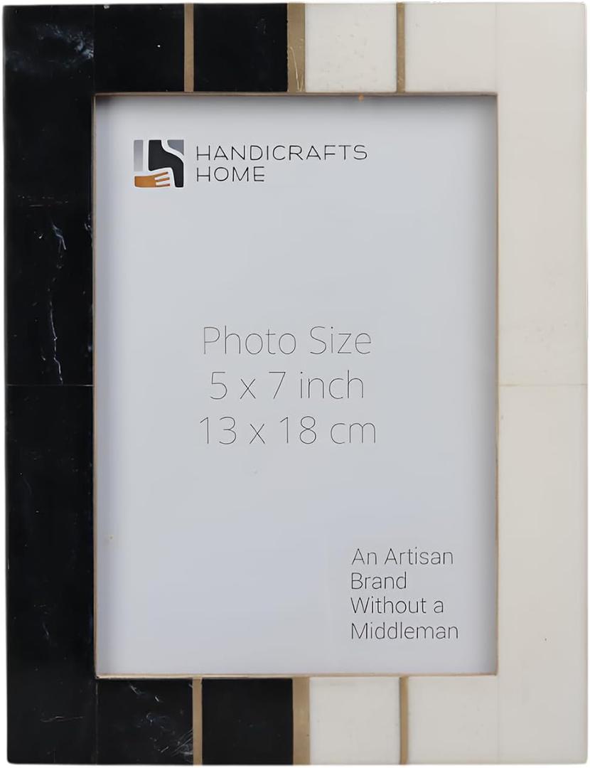 Handicrafts Home 5x7 Picture Frame Black & White Handmade Resin Inlay Photo Frame for Tabletop & Wall, Photo Frame for Living Room Office, Home Decor, Pre Wedding, Family Picture - Handmade Gift (WEST-COAST-VENTURA)