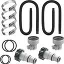 Upgrade 2 Pcs 1.5'' Diameter 59'' Length Swimming Pool Filter Hose with 4 Clamps 2 pcs 1.25 to 1.5 Type B Adapter 2 Replacement Hose Adapter W/collar for Pumps Above Ground Pools(Black)