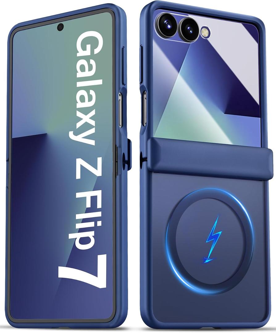 for Samsung Galaxy Z Flip 7 Case Magnetic with Hinge Protection, Compatible with MagSafe, Front Screen Protector, Translucent Rugged Men Women Full Protective Phone Case for Galaxy Z Flip7, Blue
