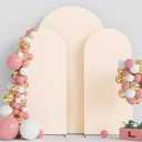 Wokceer Wedding Arch Cover 7.2FT, 6FT, 6FT Spandex Set of 3 Wedding Arch Stand Covers Round Top Chiara Arch Backdrop Stands Cover for Birthday Party Ceremony Banquet Decor Beige