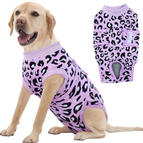 FUAMEY Recovery Suit for Dogs After Surgery,Soft Breathable Dog Bodysuit E-Collar & Cone Alternative Surgical Suit,Male Female Dog Neuter Spay Suits Anti Licking Wounds Onesie Purple Leopard XL