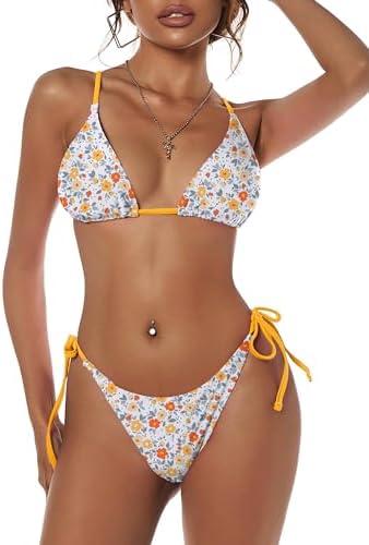 ZAFUL Women's Triangle Bikini Floral String Bikini Set Two Piece Swimsuit Bathing Suits XL