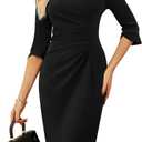 GRACE KARIN Work Dresses for Women 2025 3/4 Sleeve Sheath Business Dress Ruched Bodycon Office Cocktail Dress (Large, Black)