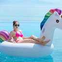 Jasonwell Giant Inflatable Unicorn Pool Float Floatie Ride On with Fast Valves Large Rideable Blow Up Summer Beach Swimming Pool Party Lounge Raft Decorations Toys Kids Adults