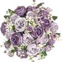 Mkono Peonies Artificial Flowers, Small Silk Flowers for Home Decor Indoor Fake Bouquet Faux Floral Arrangements Dining Table Centerpieces for Kitchen Party Decor Purple