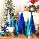 24 Pcs Large Cone Christmas Trees with Snowflakes Set, 14'' 11'' 8'' Christmas Tree Tabletop Decor & Wooden 3D Snowflake Table Centerpiece for Gifts Winter Home Decorations(Blue)
