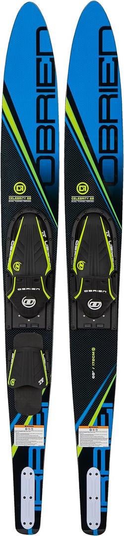O'Brien Celebrity 68" Combo Waterskis  Versatile Water Skis for All Skill Levels with Adjustable X-7 Bindings & Durable Construction (Blue)