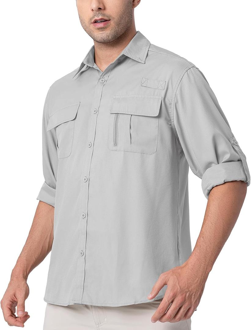 Safari Shirts for Men for Africa UV Sun Protection Lightweight Quick Dry Moisture Wicking for Hiking Fishing Travel Outdoor (Large, Grey) Safari Shirts for Men for Africa UV Sun Protection Lightweight Quick Dry Moisture Wicking for Hiking Fishing Travel Outdoor (Large, Grey)