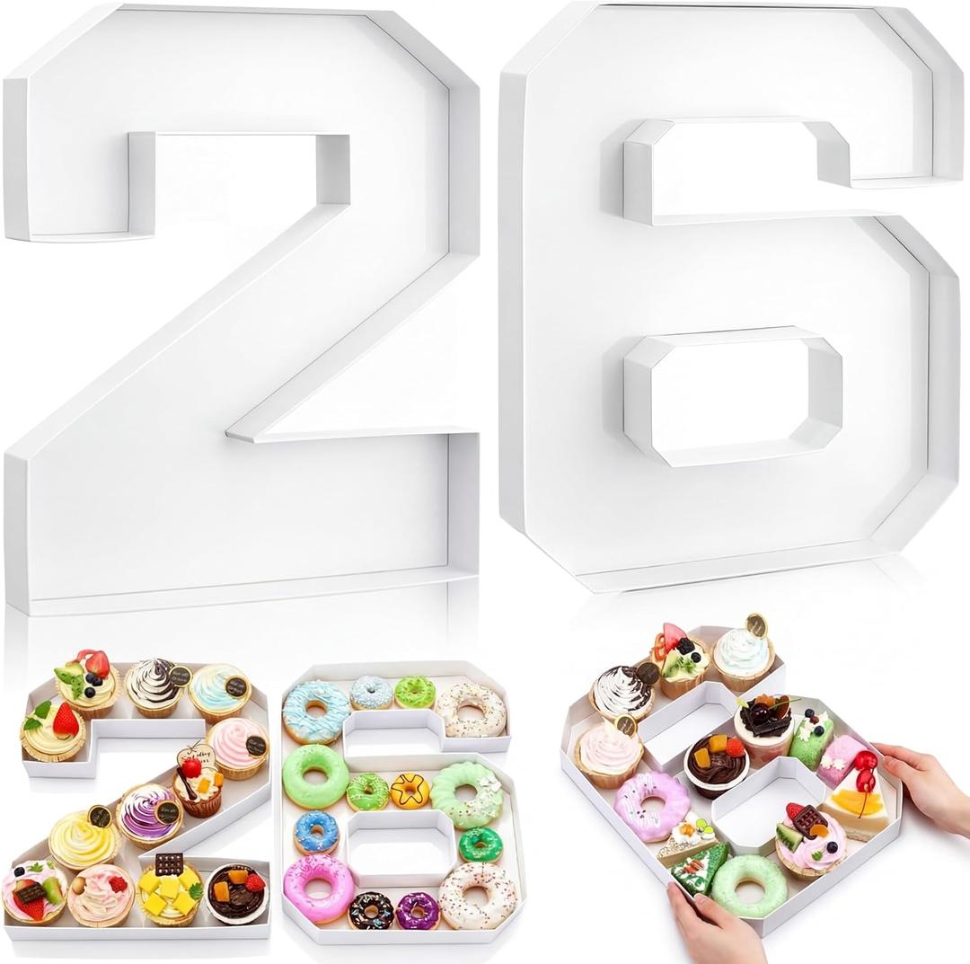 CroBlissful 2 Pcs 13.7" 26 Cardboard Charcuterie Numbers Fillable Graduation Board Number Large Fillable Numbers 2026 Letters Trays for Food Chocolate Candy School Congrats Grad Party Supplies(White)