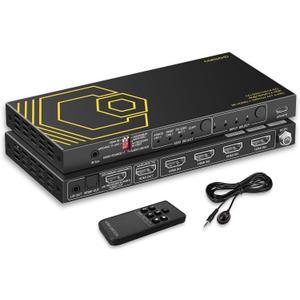 8K@60Hz 4K@120Hz HDMI2.1 Switch 4 in 1 Out with eARC,ARC Audio Extractor,7.1Ch,SPDIF 5.1Ch,48Gbps,HDCP2.3 Bypass,VRR,IR,3D,HDR 10,Dolby Atmos,Compatible with QLED TV,PS5,Xbox,Sonos Soundbar,Apple TV