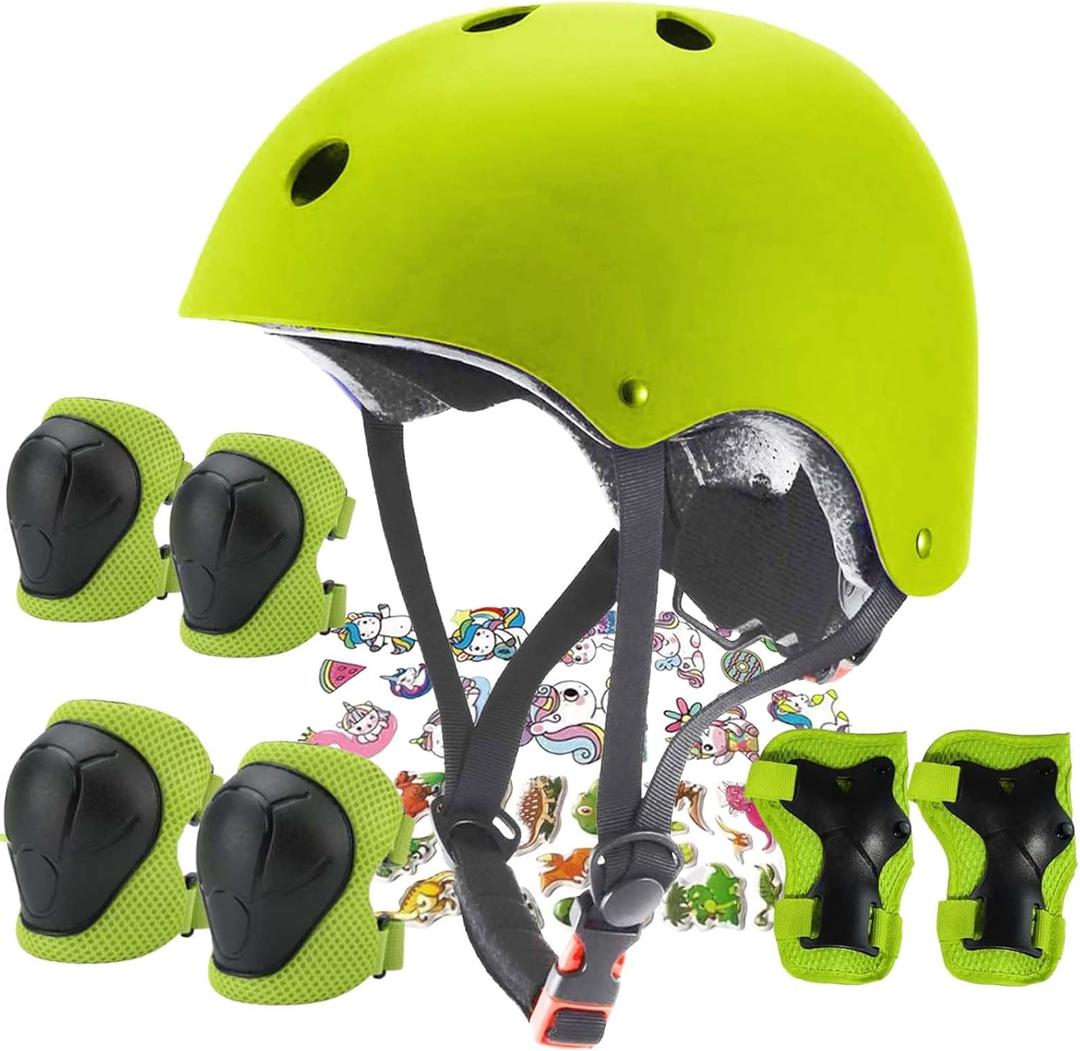 Kids Helmet,Toddler Skateboard Helmets for Ages 2-3-5-8-14 Years Boys Girls with Knee and Elbow Pads Wrist Guards fit Roller Skates,Skateboarding,Skating Scooter Adjustable Kids Helmet (Green)