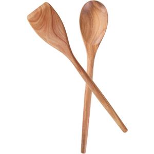 2PCS Acacia Wooden Spoons For Cooking-14 Inch Smooth Finish Cooking Spoons-Comfortable Grip Wood Spoons for Cooking - Non-Stick Cooking Utensils (Spoon + Cooking Spatula)