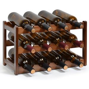 Wine Rack, 12 Bottles 3-Tier Free Standing Wine Racks, Wine Rack Countertop Holder Storage Shelf for Kitchen Cabinet Dining Room Bar (Brown)