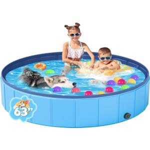 YSJILIDE Portable Dog Pool PVC Pet Swimming Pool Bathtub Collapsible Dog Pool, Hard Plastic Pool for Pets to Swim and Bath (L-64"x 12" Blue)