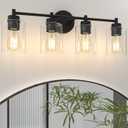 4-Light Bathroom Light Fixtures, Matte Black Modern Vanity Light with Clear Glass Shades, Bathroom Sconce for Mirror Living Room Cabinet Bedroom Porch,E26 Base(Bulbs Not Included)