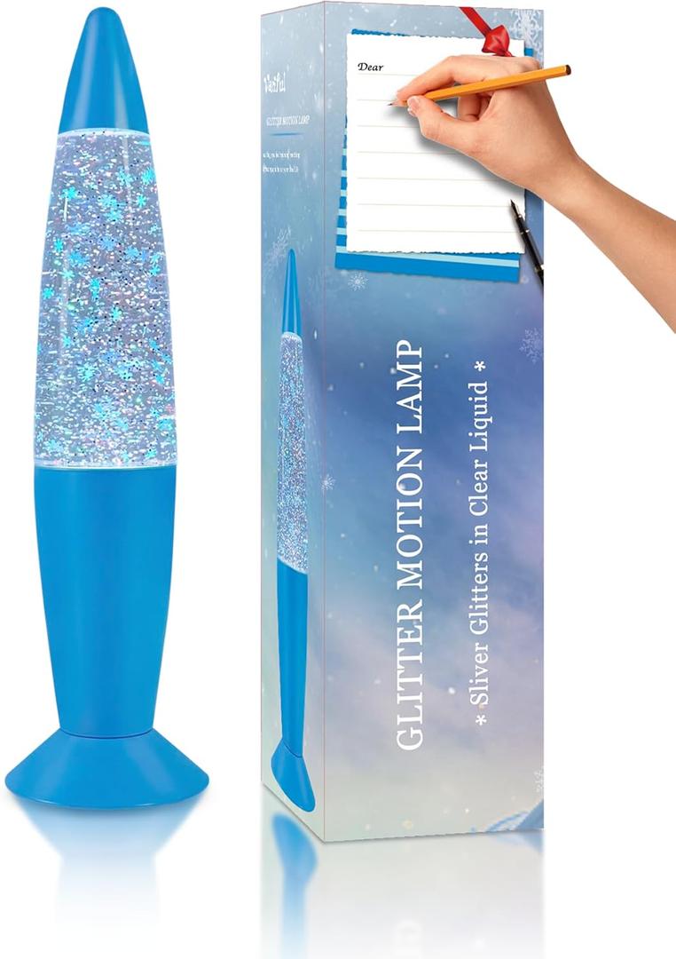 Vanful 13 Inches Blue Glitter Lamp with Hexagonal and Pentagonal Sparkles Large Adored by Adults and Kids for Years, Glitter Blue Night Light for Boys Girls Bedroom Office Decor, Relaxing