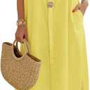 Wenrine Womens Summer Shirt Dress Casual Short Sleeve Button Maxi Dresses Beach Cover Up with Pockets, Small