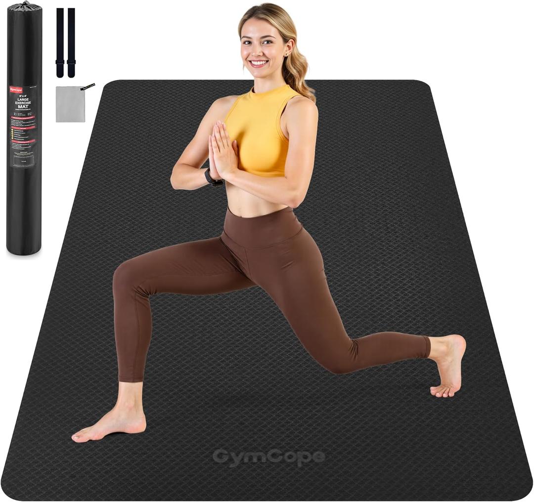 Extra Large Yoga Mat  72"x48" or 78"x57", 1/4"1/2" Thick Mat for Women & Men, TPE Non-Slip Pilates Mat for Home Gym, Yoga, Stretching, Meditation (6mm, Black)
