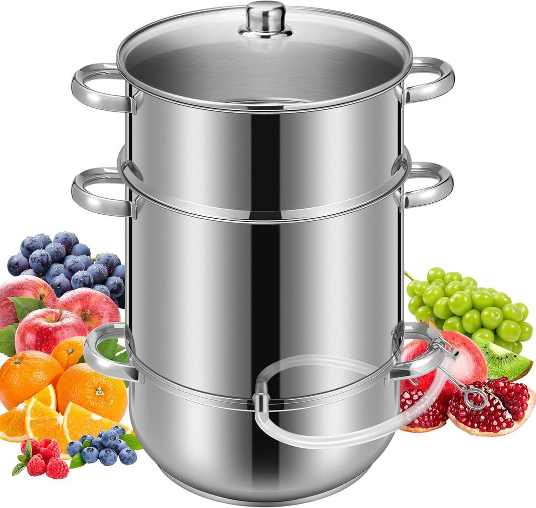 VIVOHOME Stainless Steel Steam Jucier Extractor Fruit Vegetables Juicer Steamer Pot 11 Qt with Tempered Glass Lid, 2 Hose, Clamp, Loop Handles VIVOHOME Stainless Steel Steam Jucier Extractor Fruit Vegetables Juicer Steamer Pot 11 Qt with Tempered Glass Lid, 2 Hose, Clamp, Loop Handles