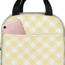 DADABULIU Lunch Bag Pastel Yellow Buffalo Plaid Insulated Lunch Box Cooler Tote for Adults Kid Girl Women Work Office School Picnic Beach Reusable Lunchbox Over 3 Years Old