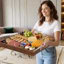 DOFIRA Large Ottoman Tray, 20in Square Acacia Wood Serving Tray with Handle, Black Handle 04, 20" x 20" x 2.5"