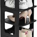 TRZZ 4-Tier Small Shoe Rack, Vertical Narrow Stackable Organizer with Removable Partition, Efficient Shoe Storage for Closet, Entryway, and Small Spaces (Black)