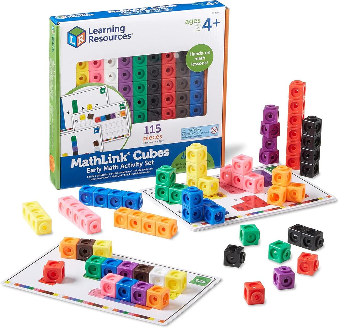 Learning Resources MathLink Cubes Early Math Activity Set - 115 Pieces, Ages 4+, Classroom Must Haves, Preschool Activities, Teacher School Supplies, Toddler Montessori Toys, Math Manipulatives