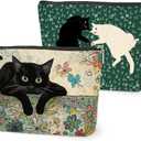 DETIGER 2 PCs Floral Cat Makeup Bag Cat Lover Gifts Cat Gifts Cosmetic Bag, Cat Mom Gifts Cat Themed Gifts for Women Best Friends Coworkers, Cute Cat Stuff Christmas birthday Gifts Zipper Pouch