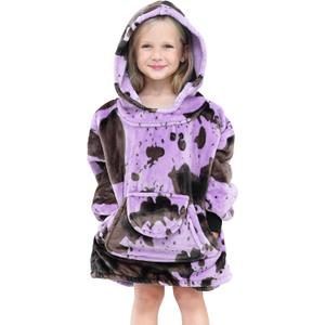 Purple Wearable Blanket Hoodie for Kids - Lightweight Soft Fleece Sweatshirt Blanket with Sleeves, Purple Gifts for Girls 2-5 Year Birthday Christmas