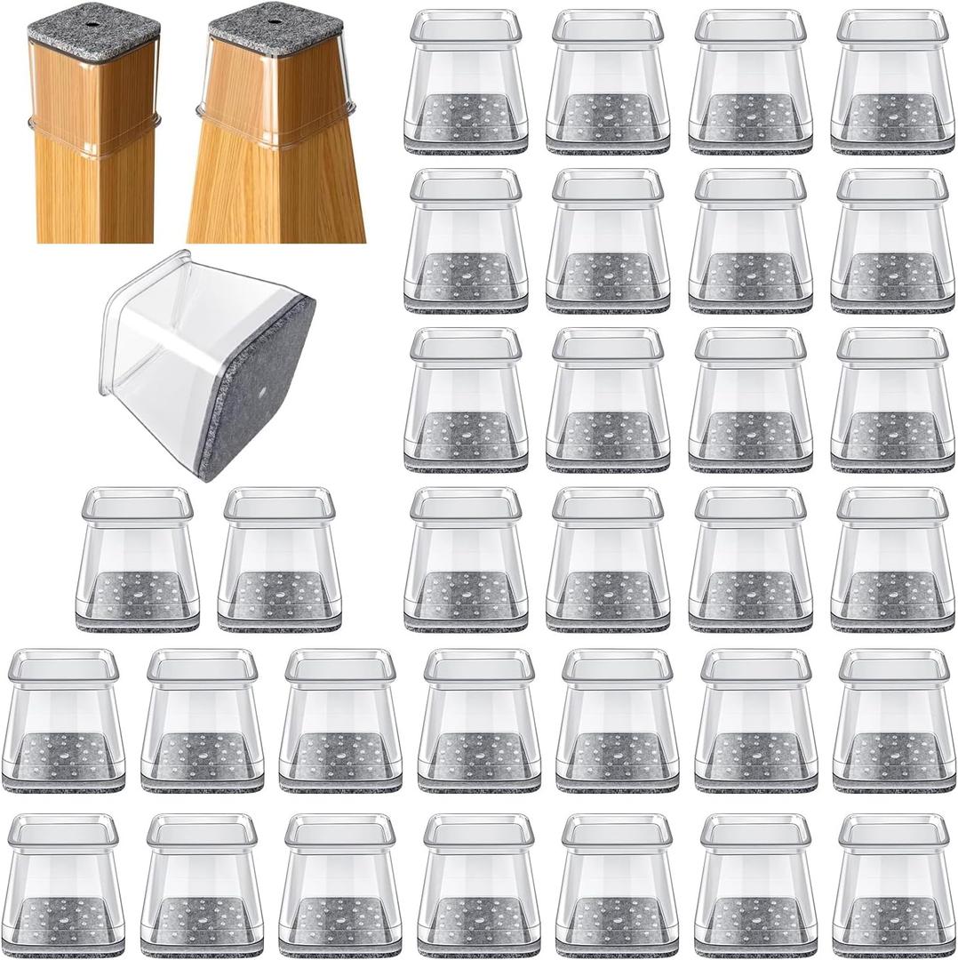 32 Pcs Square Chair Leg Protectors for Hardwood Floors,Felt Furniture Floor Protectors with Silicone Caps, Extra Large Size (Fits Chair Legs with Side Length: 1-5/8" to 2")