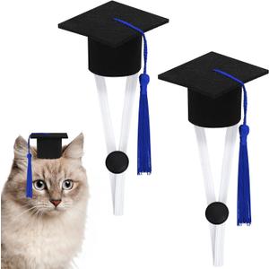 PETKNOWS 4 Pack Mini Graduation Caps with Blue Tassels, Mini Pet Graduation Caps Small Animal Bachelor Hats with Adjustable Elastic Strap for Cats and Dogs Photo Props Party Supply