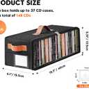 Clear Front CD Storage Box 4 Pack, Dustproof Zippered CD Case Holder with Top & Side Handles, Stores 140+ Discs Total, See All Disc Titles at a Glance, 15.75 x 6.1 x 5.3in, Black