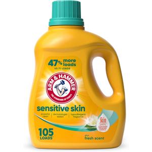 ARM & HAMMER Sensitive Skin Liquid Laundry Detergent, Fresh Scent, 105 fl oz, 105 Loads