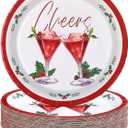 50 Pcs Winter Cheers Cocktail Plates 9" Red Green Cheers Cocktail Paper Plates Disposable Heavy Duty Merry Christmas Martini Platters for Winter Holiday Xmas Dinner Bachelorette Party Decorations