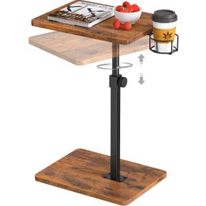 Giikin TV Tray Table, 360 Swivel Height Adjustable TV Trays for Eating on Couch,Sofa Armrest Side Table for Small Spaces Sofa Bed Dinner, Rustic Brown (11.8" D x 15.8" W x 31" H)