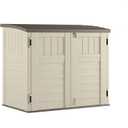 Suncast 34 Cu Ft Horizontal Resin Storage Shed - Outdoor Storage Shed with Floor Included, Lockable, Weatherproof, Fits Small to Medium Trash Cans, Generators, & Garden Tools, Vanilla Stoney