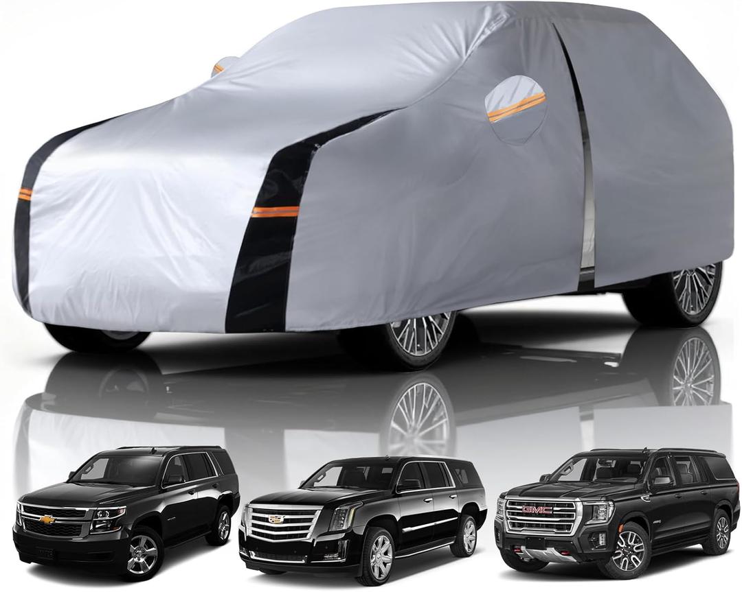 Full-Size SUV Car Cover Waterproof All Weather, 10 Layers Outdoor Car Covers for Automobiles - Sun & Rain Protector Full Exterior Covers. Custom Fit Suburban, GMC Yukon XL, Cadillac Escalade, etc (S5 Fit SUV/Jeep 211"-230" (See Size Chart), SUV/JeepGift: Storage Bag/Towel)