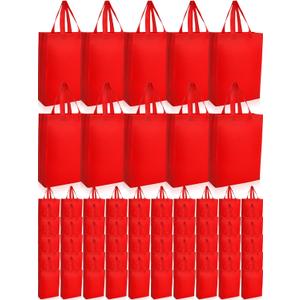 Jexine 72 Pcs Non Woven Tote Bags Reusable Gift Bags with Handles Bulk Grocery Bag for Christmas Party Favors (Red)