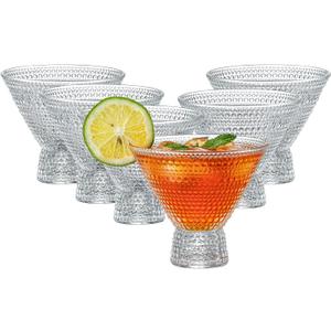 PTSTING Martini Glasses (Set of 6) Vintage Cocktail Glasses Bar Glasses (7.8oz) for Martini,Cocktail,Margarita,Cosmopolitan for Manhattan, Brandy (Transparent)