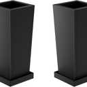 Metal Tall Outdoor Planters Set of 2, 18 inch Durable Tall Planters with Rust-Proof Coating & Drainage Insert Shelve & Trays, Black Outdoor Planters for Porch, Garden, Patio, Yard