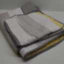 Quilt Set Queen Size, 3 Piece Fall Patchwork Striped Bedding Set, Lightweight Soft Microfiber Bedspreads Coverlets Set with 2 Pillow Shams,Yellow and Grey and White Queen Size Quilts for All Season