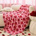 Valentines Day Throw Blanket 50x60 Inch,Red Pink Love Heart Pattern Plaid Luxury Flannel Blanket Holiday for Mom, Wife, Home Couch, Sofa or Bed